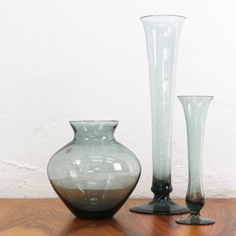 Lot de vases en verre fumé vintage de Wilhelm Wagenfeld pour WMF - 1950