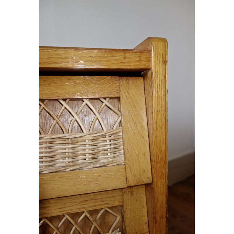 Vintage french oak and rattan chest of drawers - 1950s