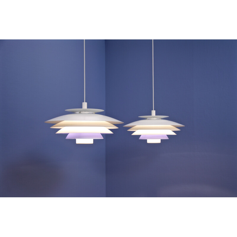 Set of 2 vintage danish white and lilacblue pendant lamps - 1960s