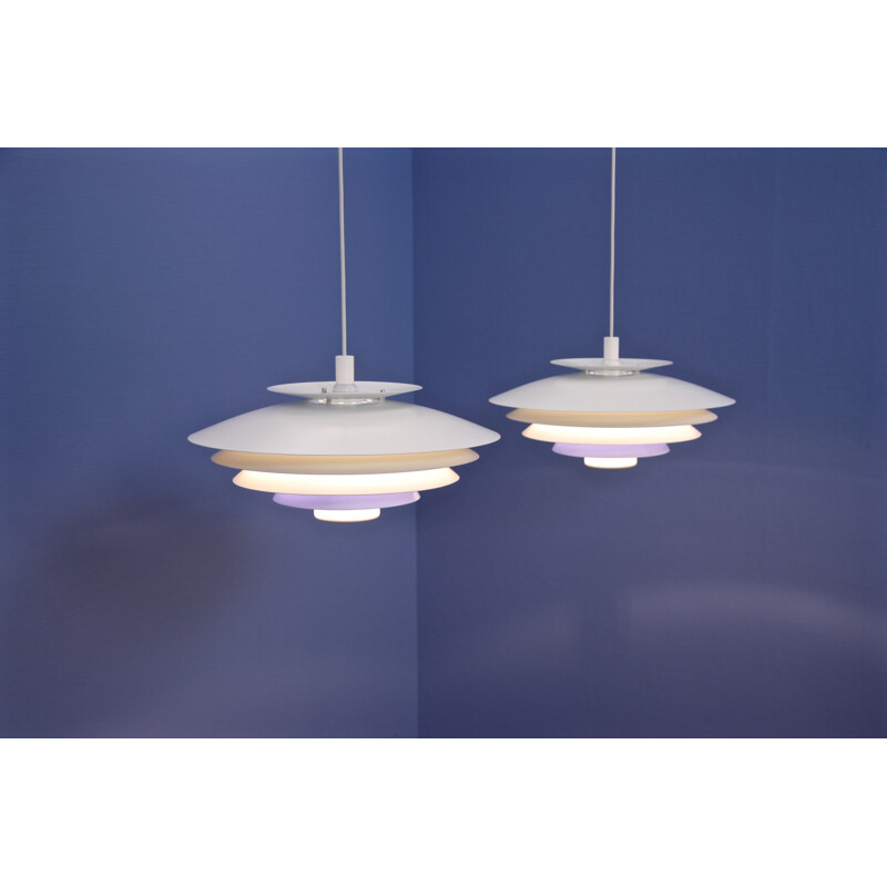 Set of 2 vintage danish white and lilacblue pendant lamps - 1960s