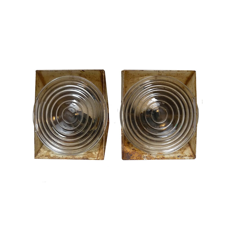 Set of 2 wall lamps in sheet metal and glass by Holophane - 1970s