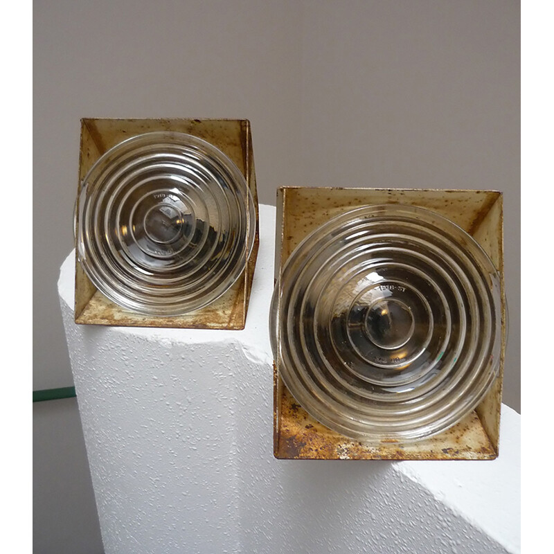 Set of 2 wall lamps in sheet metal and glass by Holophane - 1970s