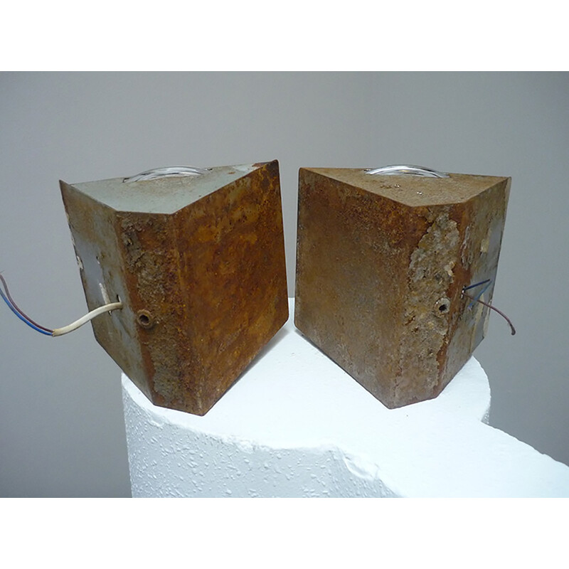 Set of 2 wall lamps in sheet metal and glass by Holophane - 1970s