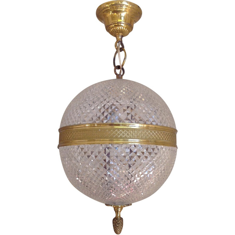 Ball pendant lamp in crystal and brass - 1960s