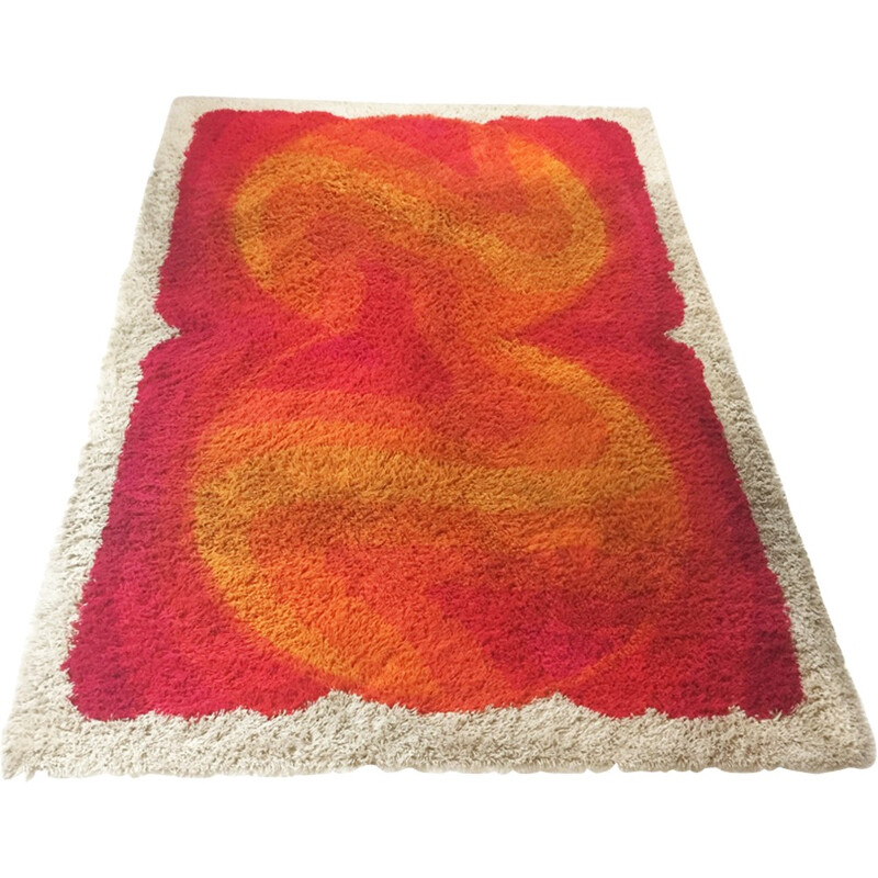 Vintage Modernist Multi-Color High Pile Rya Rug for Desso - 1970s