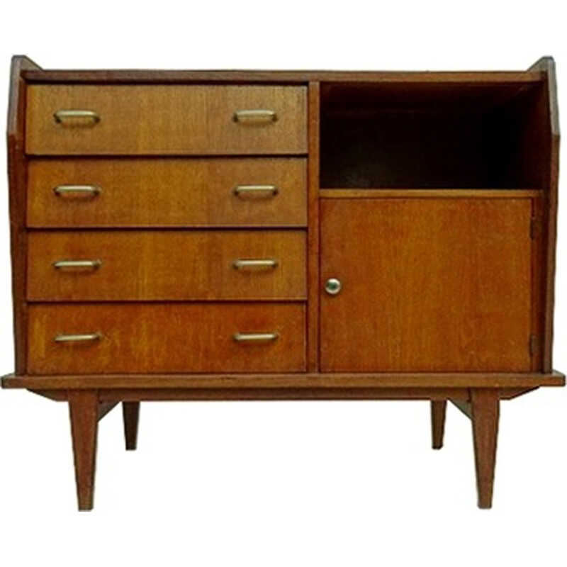 French mid-century highboard in renovated wood - 1960s