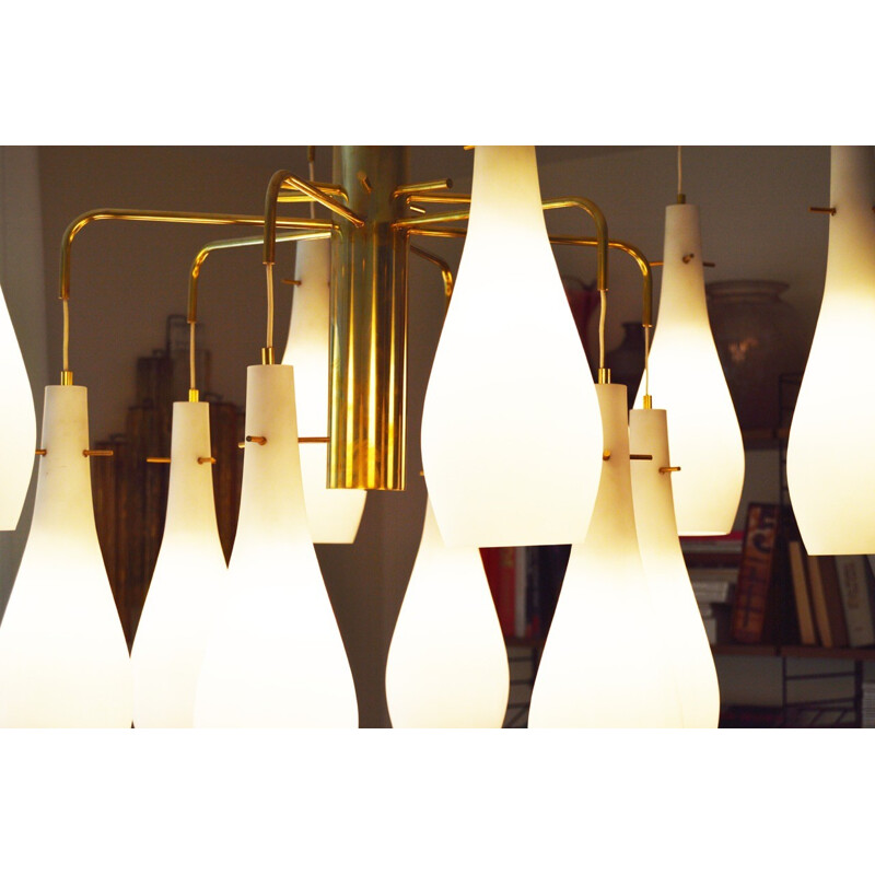 Lámpara de cristal y latón italiana de época - 1960