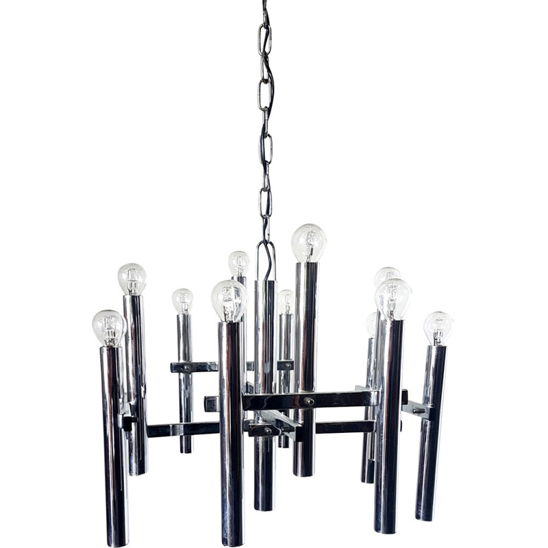 Vintage 12 light chandelier by Gaetano Sciolari - 1970s