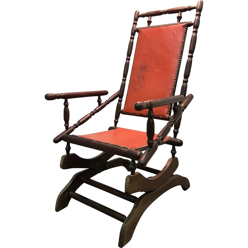 Vintage scandinavian rocking chair with patinated leather - 1950s