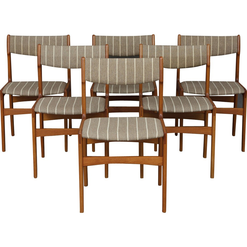 Set of 6 striped chairs in teak and wool - 1960s