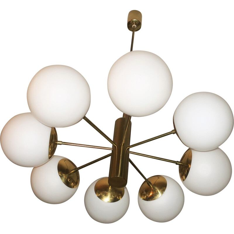Mid-century Italian Brass and Glass Chandelier with Eight Radiating Arms - 1970s