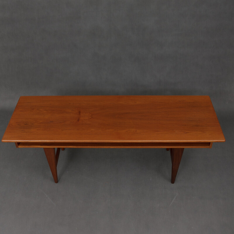 Vintage teak coffee table with a shelf - 1960s