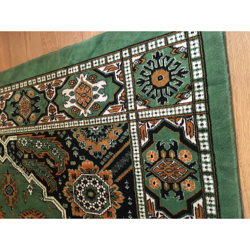 Turkish vintage green rug - 1970s