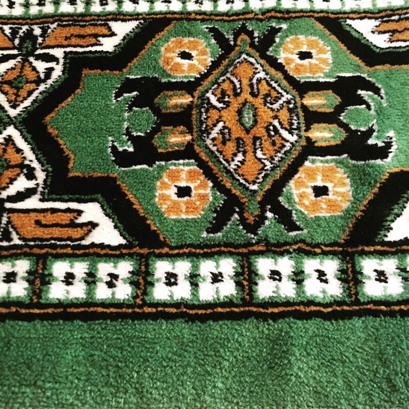 Turkish vintage green rug - 1970s