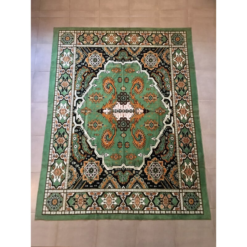 Turkish vintage green rug - 1970s