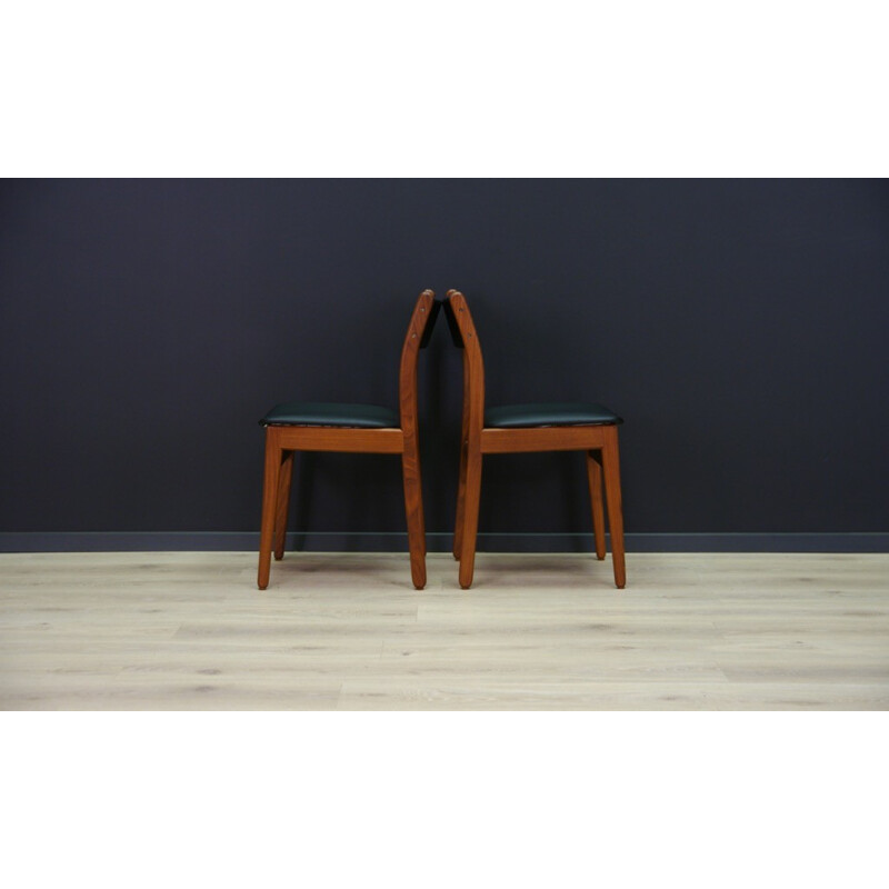 Pair of vintage scandinavian teak and leather chairs - 1960s