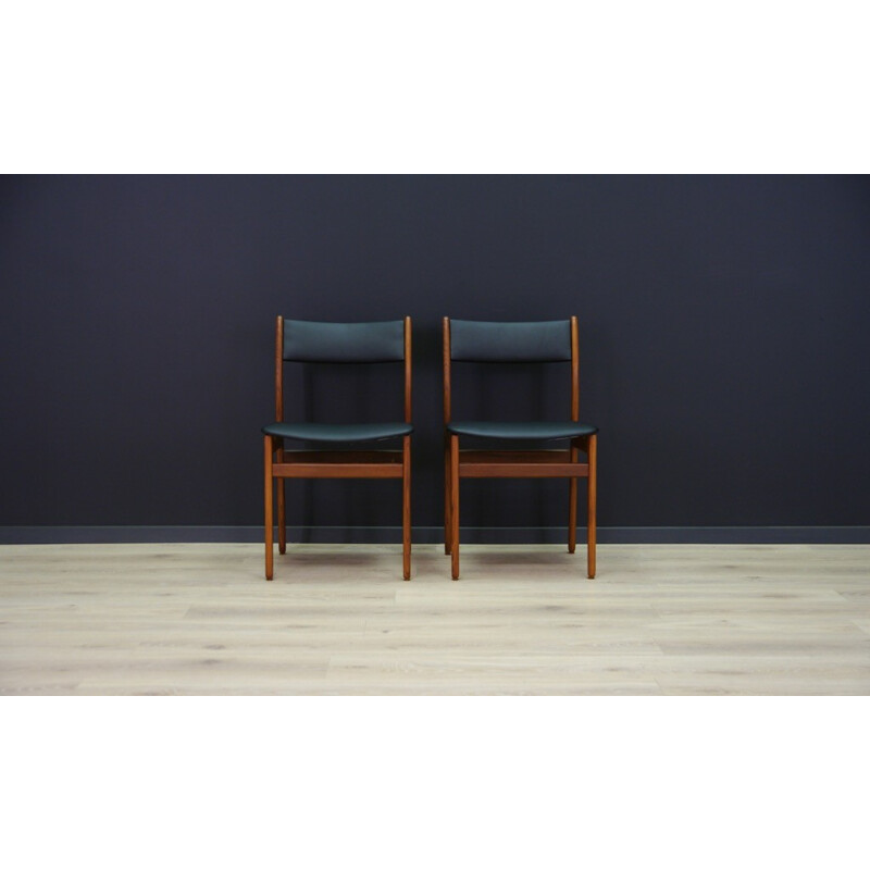 Pair of vintage scandinavian teak and leather chairs - 1960s