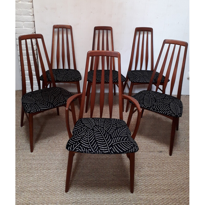 Vintage set of 5 "Eva" scandinavian chairs and one armchair by Niels Koefoed for Koefoed Hornslet - 1960s