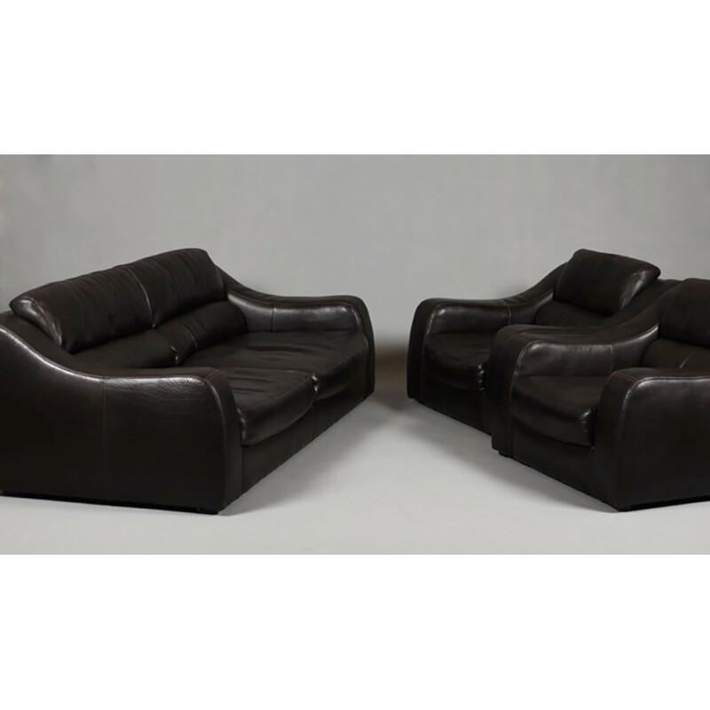 Vintage leather living room set by Ilva - 1980s