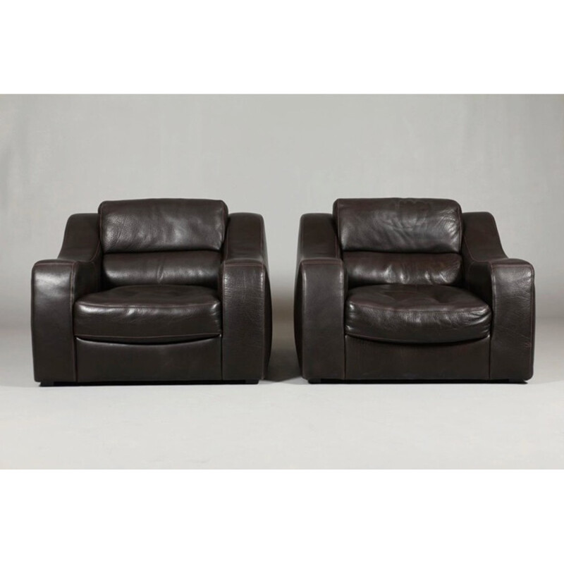 Vintage leather living room set by Ilva - 1980s