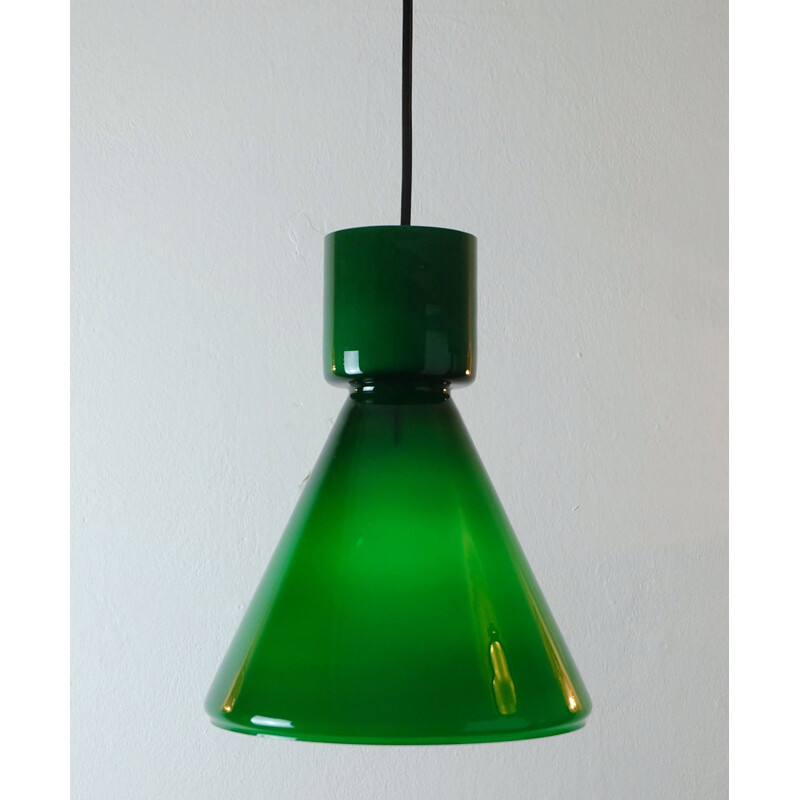 Vintage green glass pendant lamp by Glashütte Limburg - 1970s