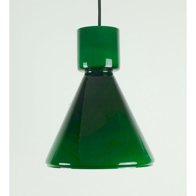 Vintage green glass pendant lamp by Glashütte Limburg - 1970s