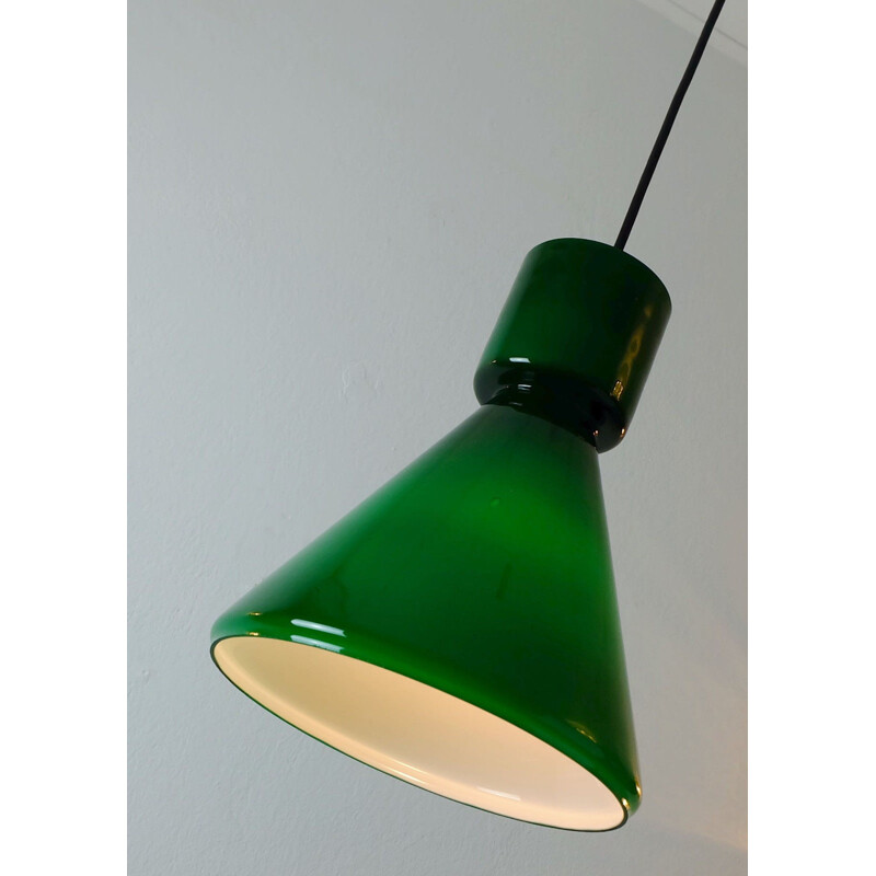 Vintage green glass pendant lamp by Glashütte Limburg - 1970s