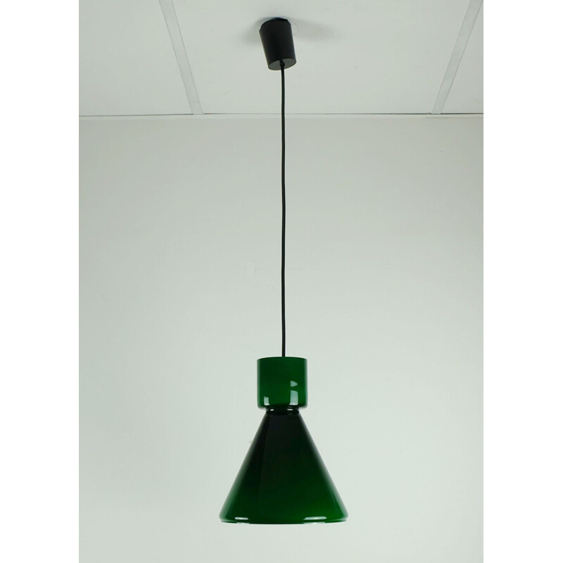 Vintage green glass pendant lamp by Glashütte Limburg - 1970s