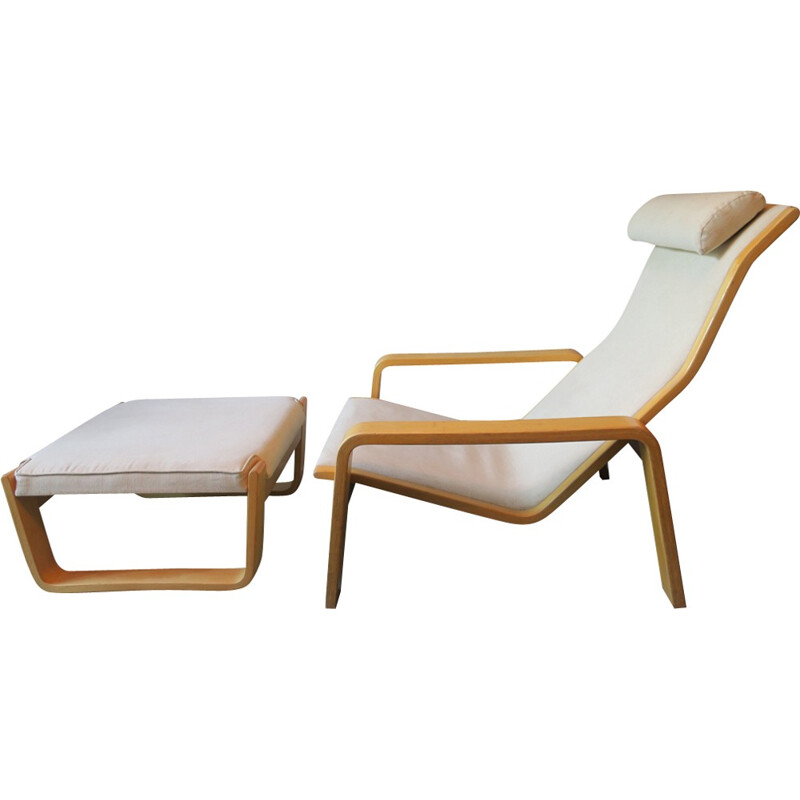 Lounge Chair with Footrest by Ilmari Lappalainen for Asko Pulkka - 1960s