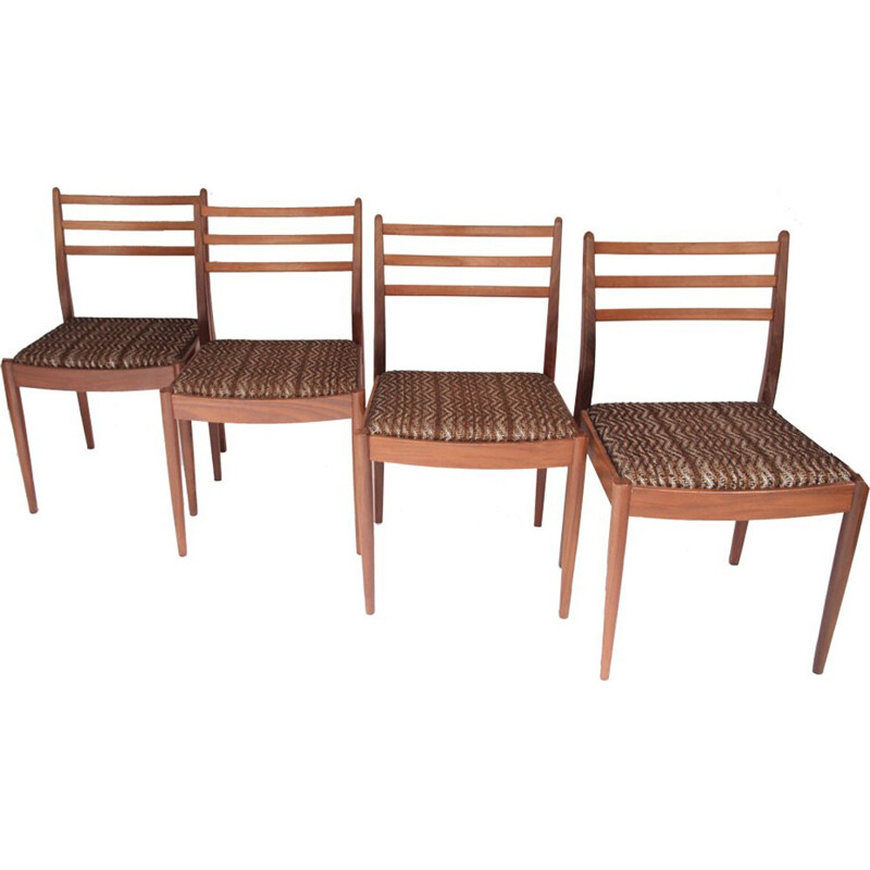 Lot 4 chaises vintages anglaises en tissu marron - 1960