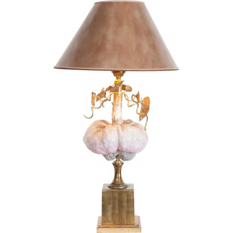 Porcelain And Brass Lamp by Hollywood Regency - 1970s