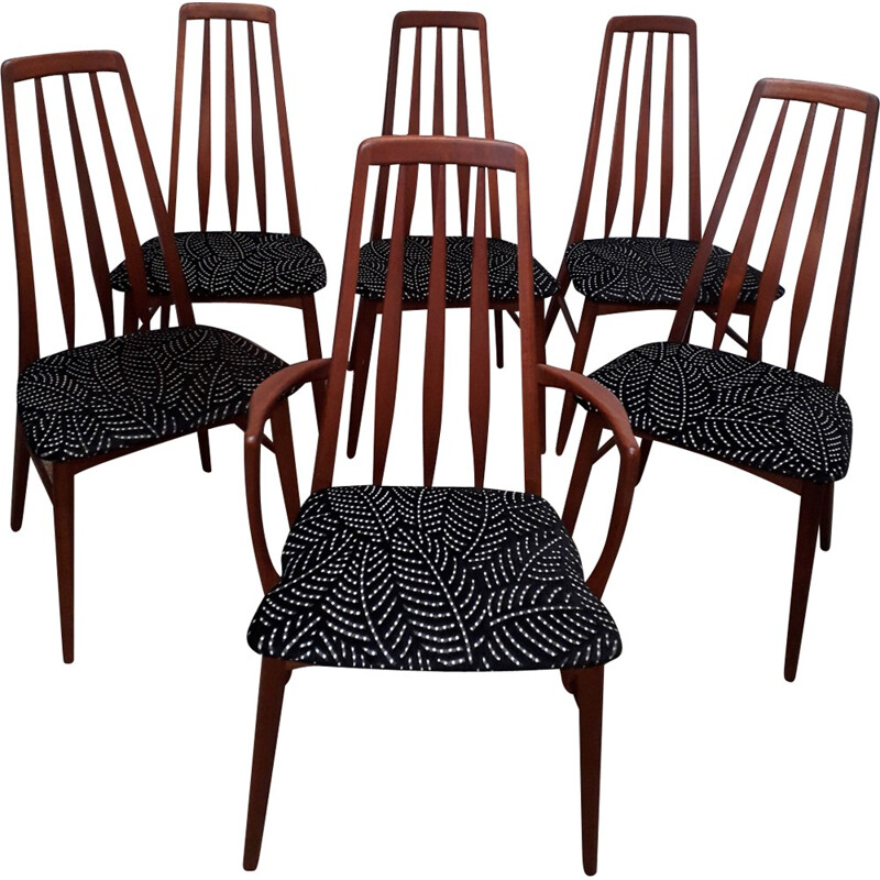 Vintage set of 5 "Eva" scandinavian chairs and one armchair by Niels Koefoed for Koefoed Hornslet - 1960s