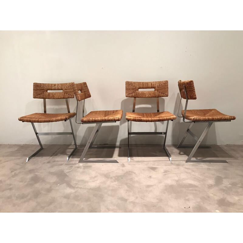Suite de 4 chaises vintage en métal chromé - 1970
