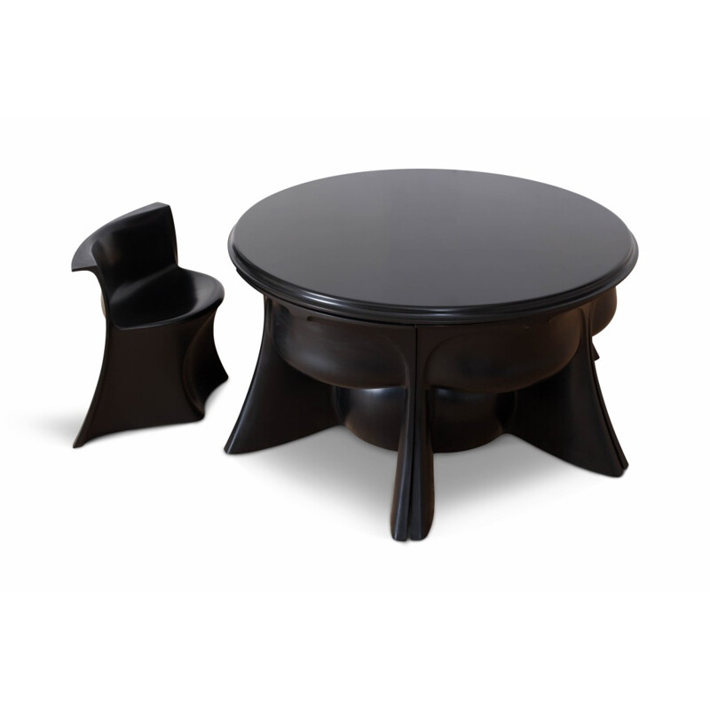 Italian Black Round Dining Room Set, Pierluigi Sadolini - 1970s