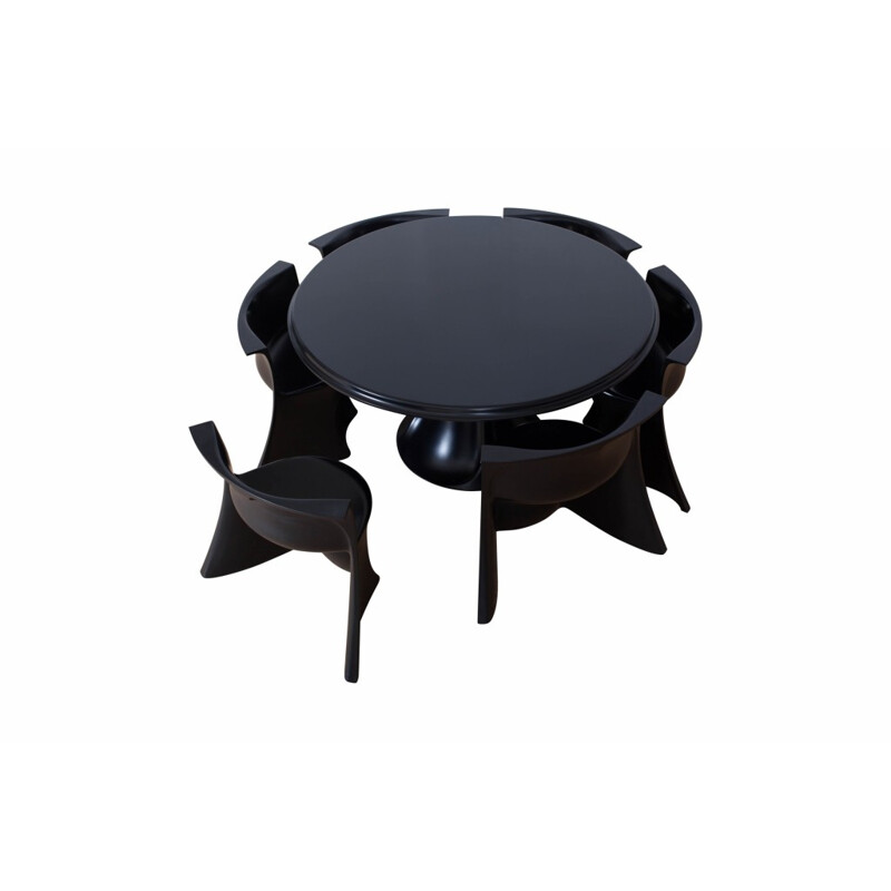 Italian Black Round Dining Room Set, Pierluigi Sadolini - 1970s