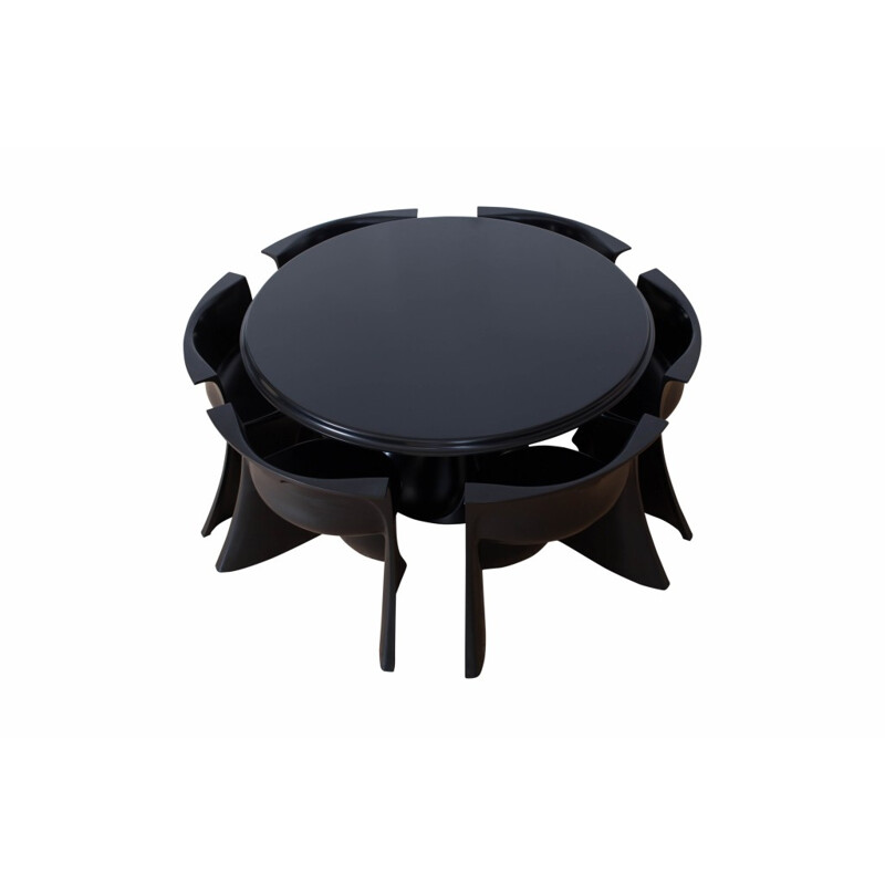 Italian Black Round Dining Room Set, Pierluigi Sadolini - 1970s