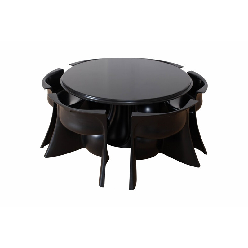 Italian Black Round Dining Room Set, Pierluigi Sadolini - 1970s