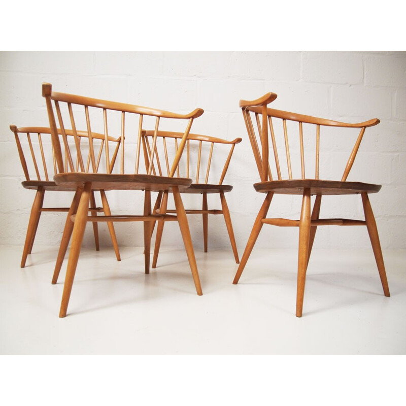 Set of four beech and English elm Cow horn chairs for Ercol - 1960s