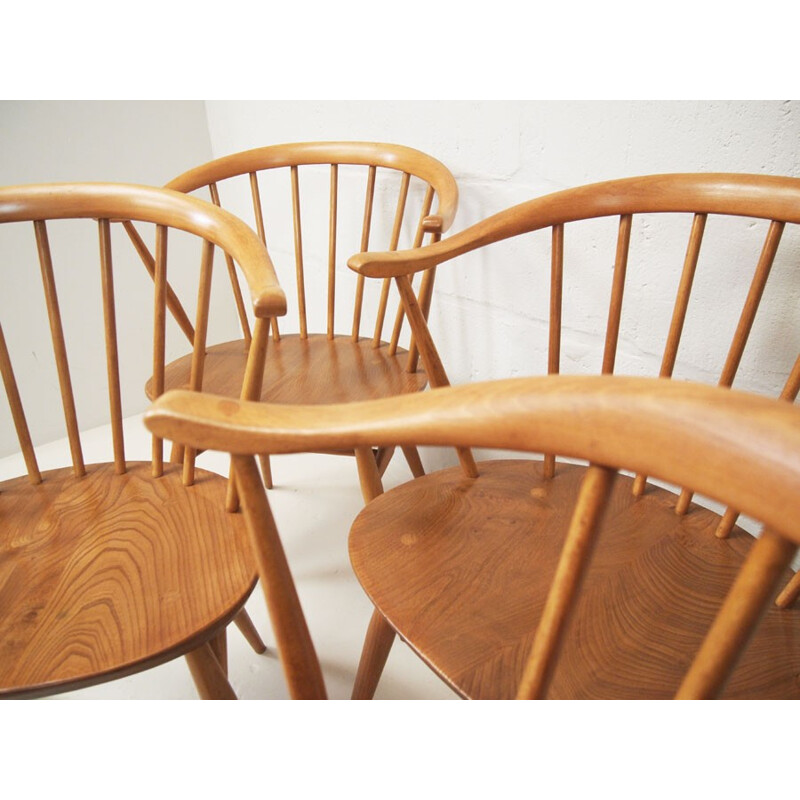 Set of four beech and English elm Cow horn chairs for Ercol - 1960s