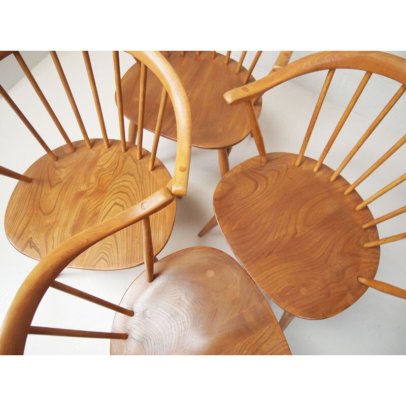 Set of four beech and English elm Cow horn chairs for Ercol - 1960s