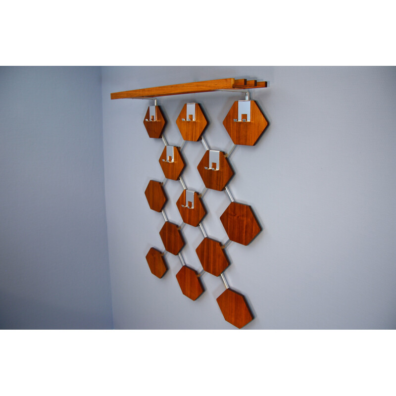 Mid-century Danish coat rack in teak and chrome - 1970s