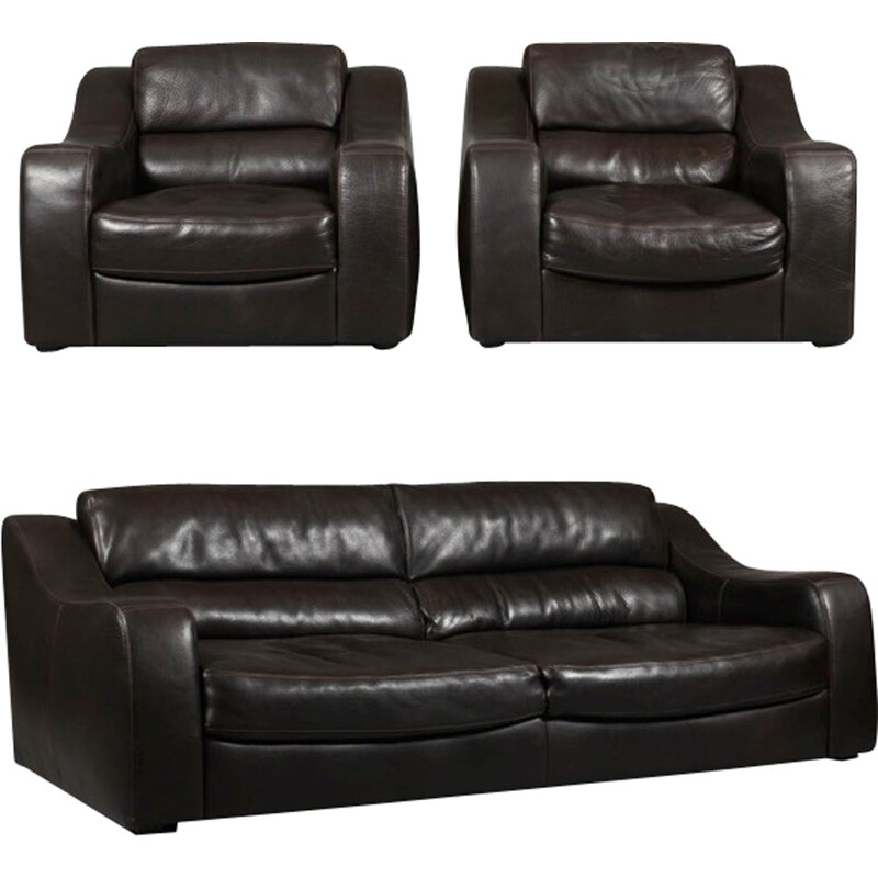 Vintage leather living room set by Ilva - 1980s