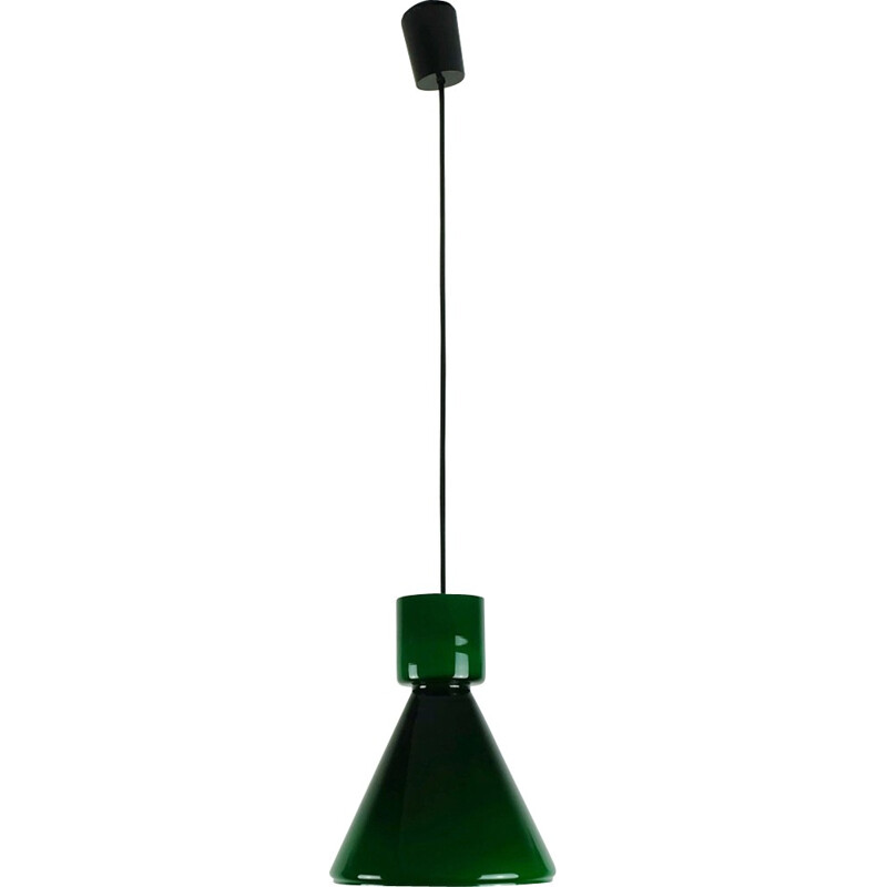 Vintage green glass pendant lamp by Glashütte Limburg - 1970s