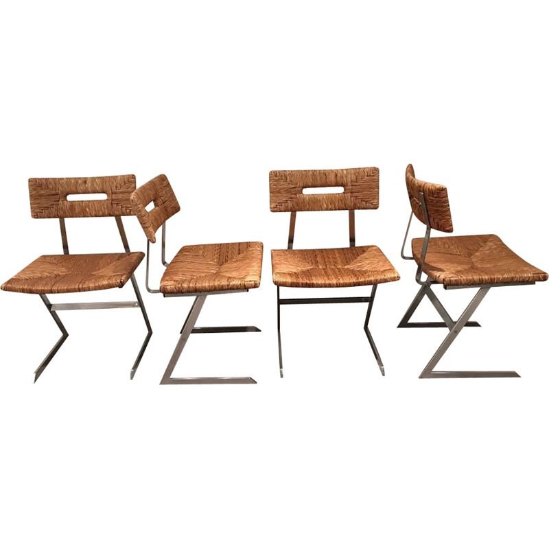 Suite de 4 chaises vintage en métal chromé - 1970