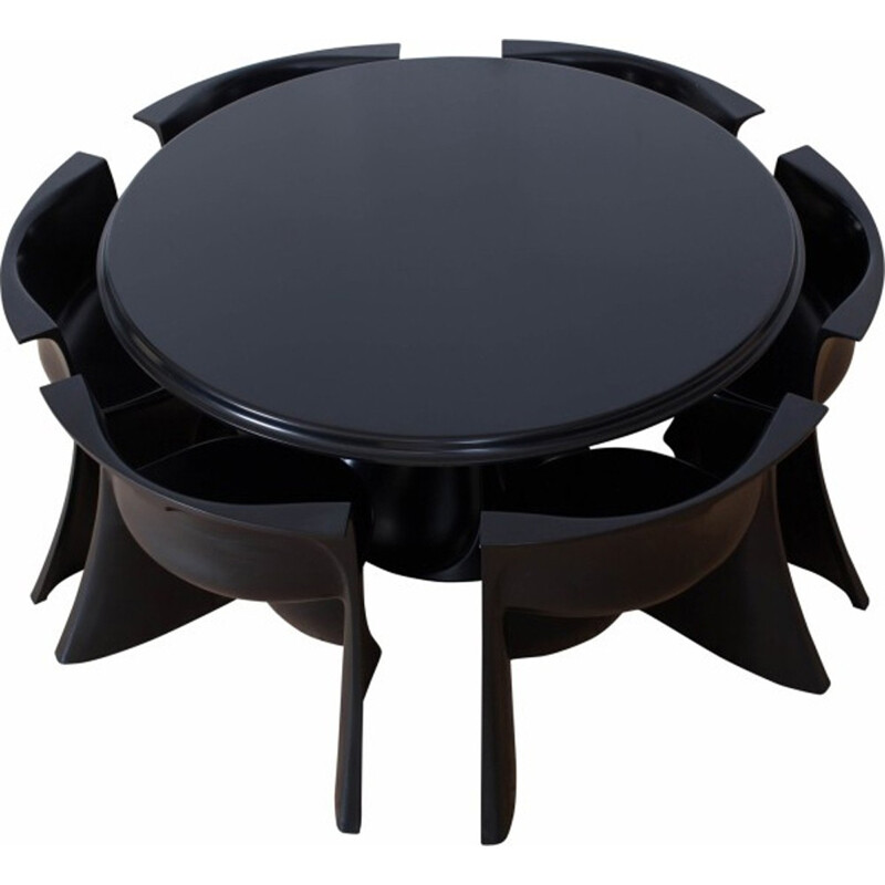 Italian Black Round Dining Room Set, Pierluigi Sadolini - 1970s