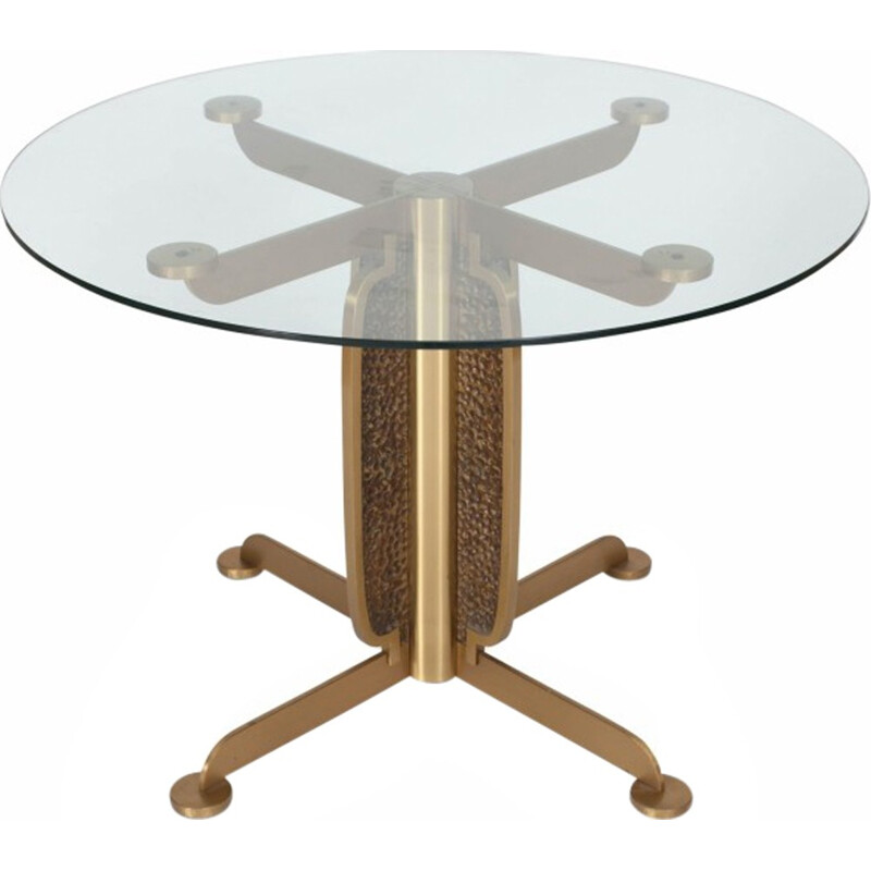 Mid-century Brass Cast Dining Table With Glass Top by Luciano Frigerio - 1970s