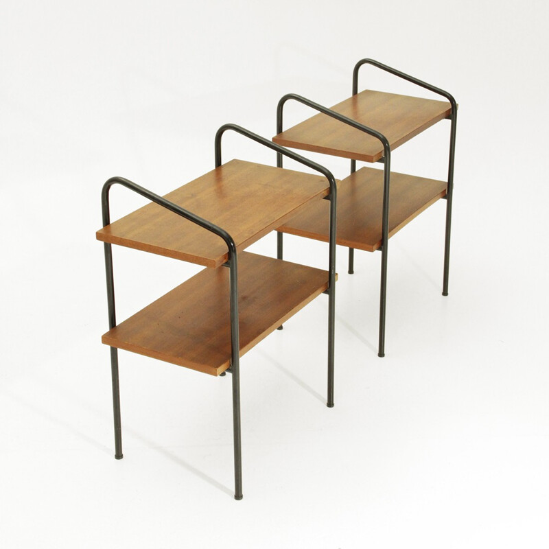 Suite de deux tables de nuit italiennes vintage en teck - 1950