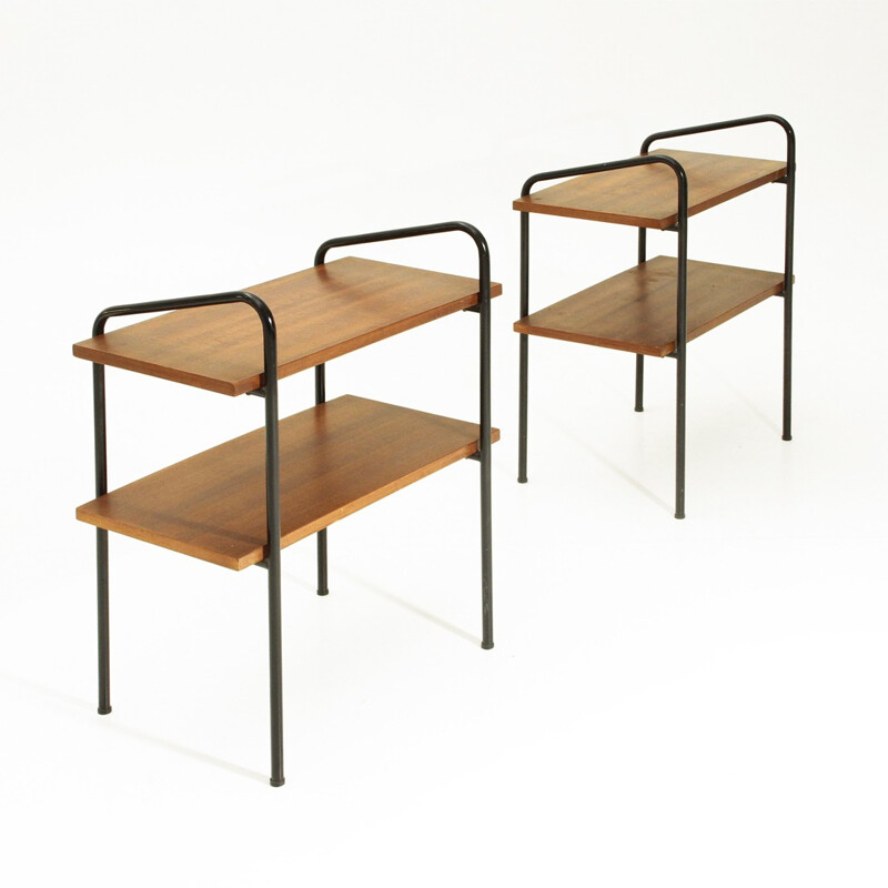 Suite de deux tables de nuit italiennes vintage en teck - 1950