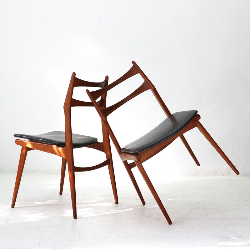 Suite de 2 chaises à repas "Boomerang" par Habeo en teck - 1960s