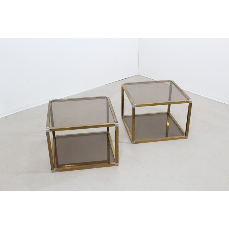 Vintage Pair of Brass and Glass Coffee Tables by Romeo Rega - 1970s
